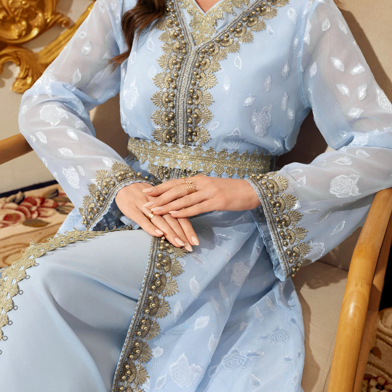 Muslim Abayas Moroccan Floral Maxi Kaftan Dress for Women | SAMAG