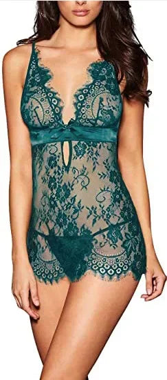 Porn Lace Babydoll Women Sexy Lingerie Dress Backless See Through Nightdress Nightgown Sleepwear Erotic Underwear