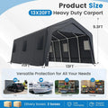 13x20 FT Heavy Duty Carport Canopy, Grey Outdoor Patio | SAMAG