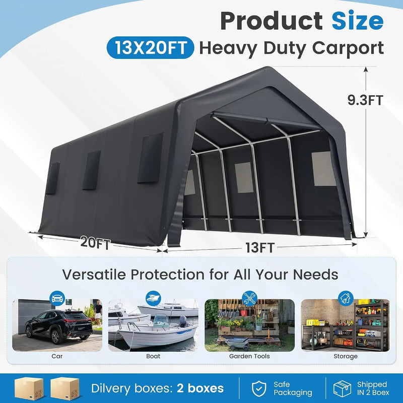 13x20 FT Heavy Duty Carport Canopy, Grey Outdoor Patio | SAMAG