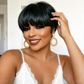 Short Pixie Cut Human Hair Wigs with Bangs, Hair Straight Layered Full Machine Made Wig for  Women Natural Looking