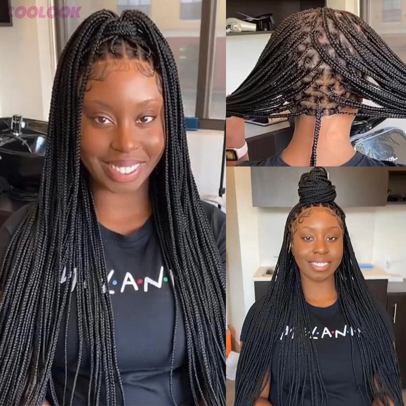 Cornrows Braided Wig Small Square Knotless Box Braids Wigs For Black Women With Baby Hair Synthetic Long 36Inches Braiding Hair