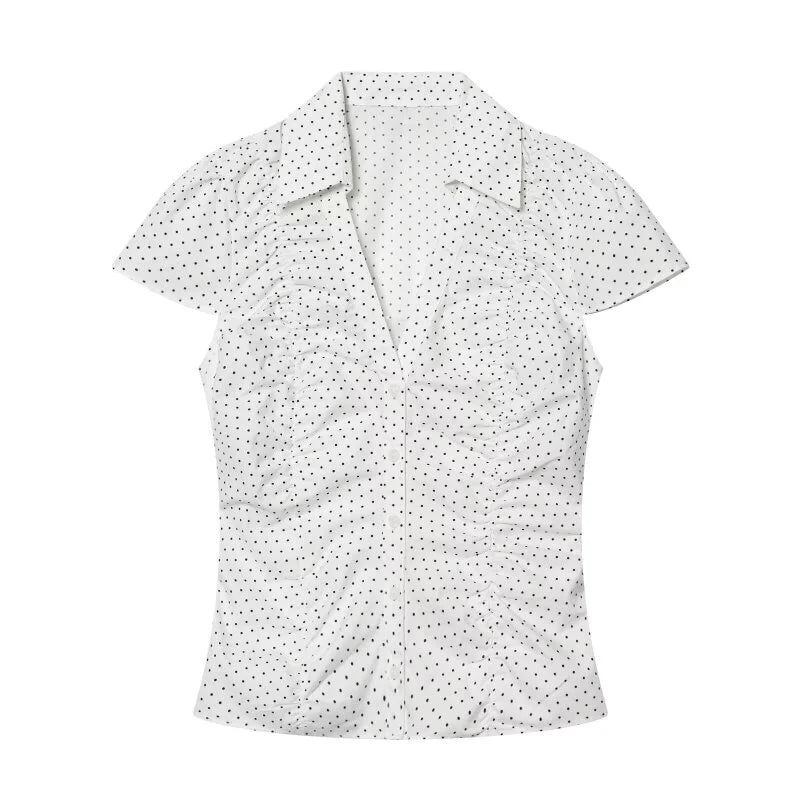 Summer Y2K Vintage Polka Dot Short Sleeve Blouse - View 5 | SAMAG