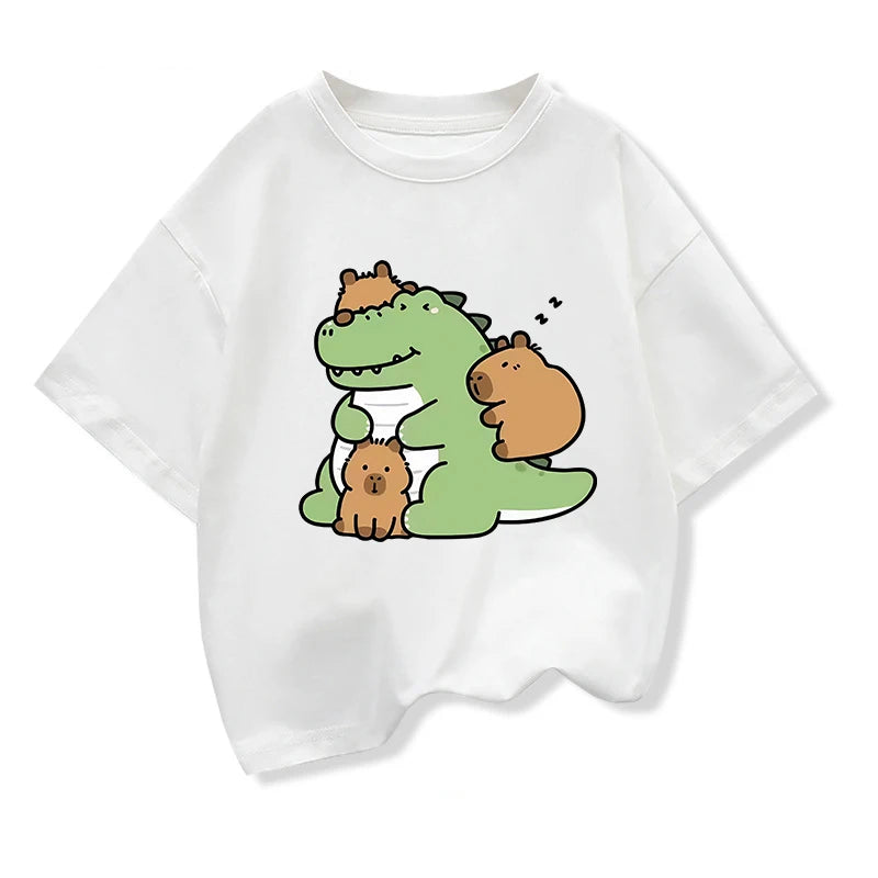 Children's T-Shirt Capybara Printed T-shirts Baby T-Shirt Cartoon Boys Summer Clothes O-Neck Kids Shirt Fashion Child T-Shirt