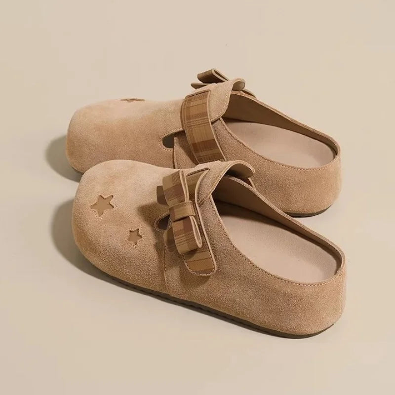 Women's Chunky Slip-on Mules Comfortable Round Toe Flat | SAMAG