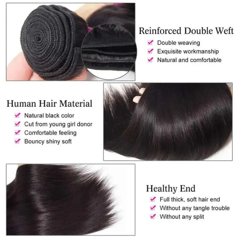 Brazilian Virgin Long Straight Human Hair Bundles 40‑42 Inch Double Weft 1/3/4 Bundles Human Hair Weave Extensions