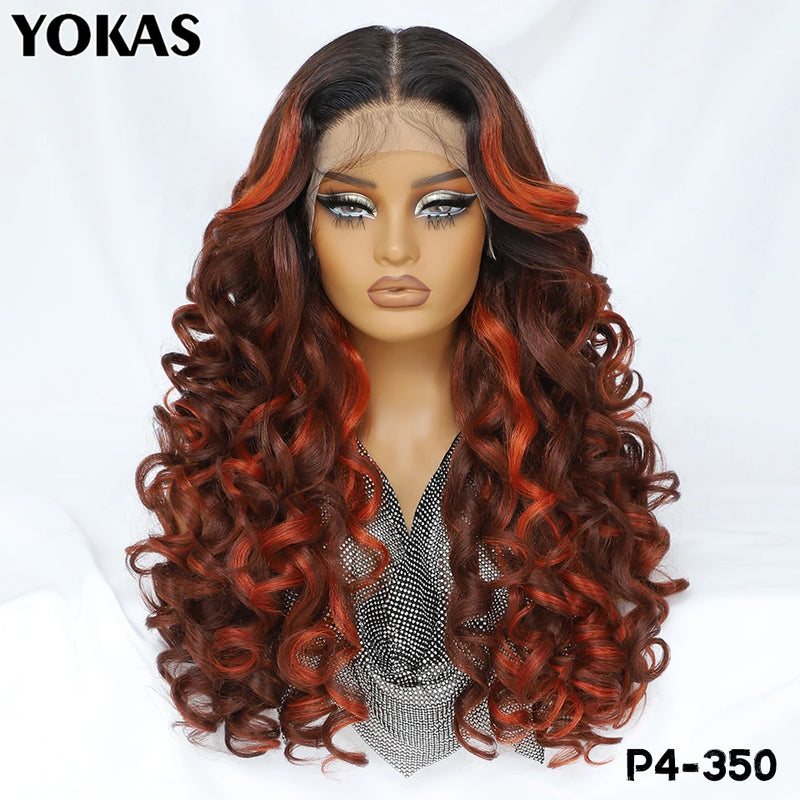Latisha Lace Frontal Wigs Synthetic 24 Inch Loose Curl Pre Plucked Lace Frontal Wig For Women Highlight With Baby Hair 13X6 Wigs