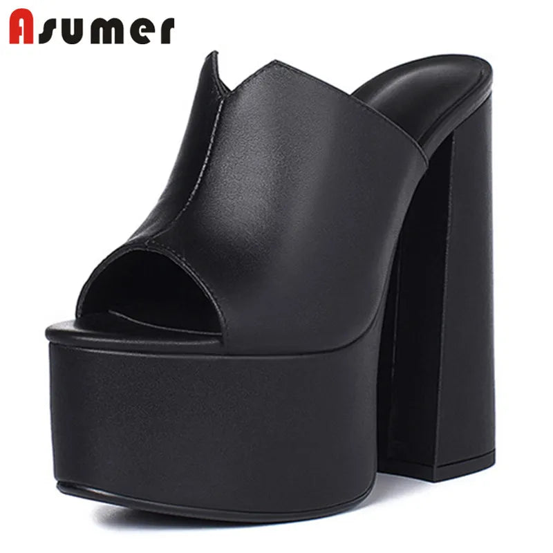 ASUMER 2025 genuine leather sandals women fashion brand thick high heel party Night Club Shoes sexy platform sandals ladies