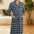 Men's Landscape Print Rayon Bathrobe Kimono Style with Belt Pockets Soft Breathable Loungewear for Home