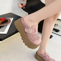 Women's Summer Perforated Mules | Retro Suede Adjustable Buckle Closed-Toe Slides | Platform Wedge Sandals for Height Boost