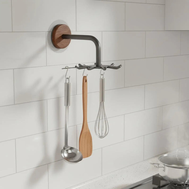Kitchen Storage Shelf Wall Mounted Floating Rack Hanger Adjustable Hooks Organizer for Cooking Tools - View 5 | SAMAG