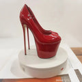 SDTRFT Red Pink Pumps Ladies Platform Shoes Woman 22cm Thin Heels Nighclub Wedding Dance Round Toe Patent Leather Stilettos