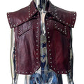Nerazzurri Summer Autumn Short Distressed Vintage Studded Pu Leather Sleeveless Jacket Men Punk Style Menswear  Clothes Vest