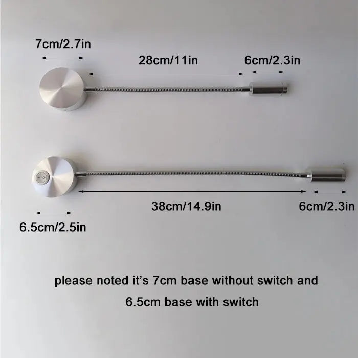 L40cm Long gooseneck 3W Led Wall Light Bedside Led Wall Lighting Black Switch hose AC90-260V 110V 220V reading Lights book lamp