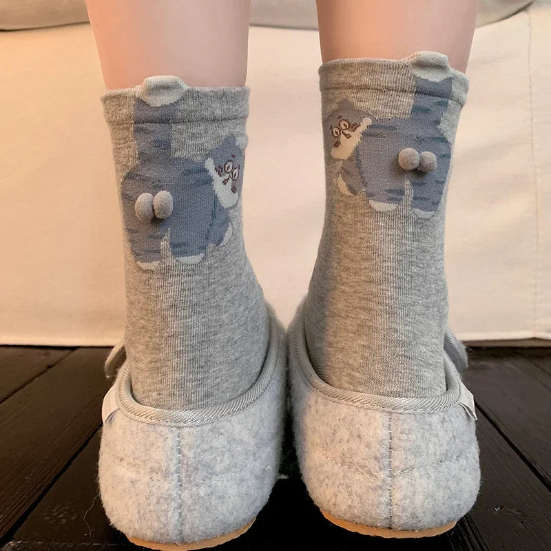Cat Printed Three Dimensional Mid Tube Socks Sweat Absorbing Breathable Soft Casual Couples Socks for Men Women