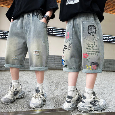 Kids Boys Graffiti Drawing Denim Shorts Elegant Children | SAMAG