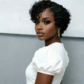 short curly 13x1 T lace Party holidays PIXIE WIG 150% density 6inch natural black color pixie cut human hair wigs