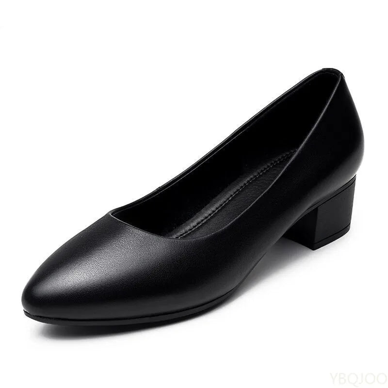 Low heel flight attendant work Shoes Black leather shoes Ladies Comfort soft soled high heels Fashion casual Women's pumps Mujer
