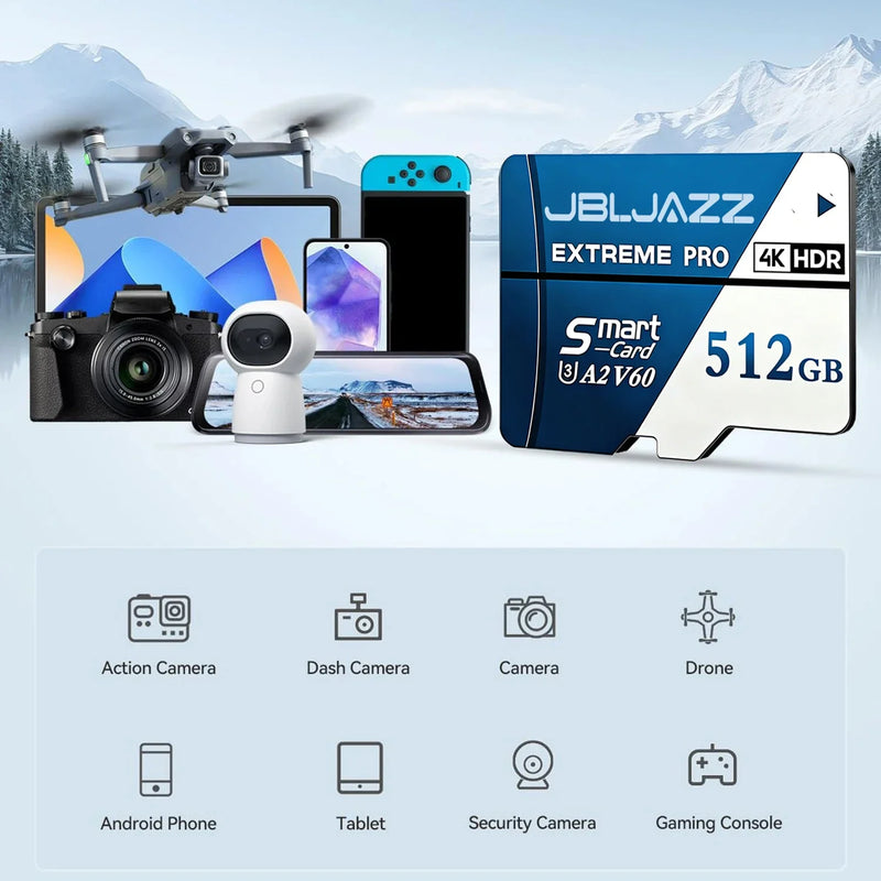 High-Speed Memory Card 128GB 256GB 512GB V30 A2 4K SD Card Micro TF SD Card for Smartphone/Tablet/Camera/Switch/Drone Cross-Use