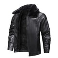 Fur Collar Men Faux Leather Jacket Winter Fleece Lined Biker Jackets Fashion Motorcycle Leather Coat Outwear Casual Streetwear