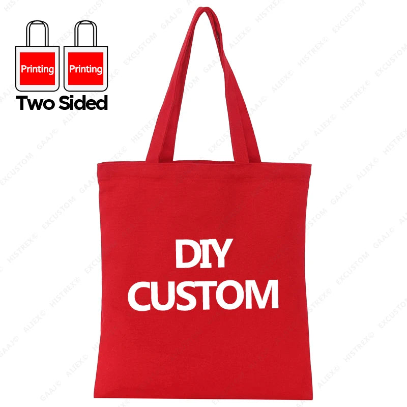 Custom Canvas Tote Bag 100% Cotton Print Your Design Logo Photo Handbag Work Reusable Grocery Shopping Customized Portable Bag