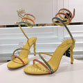 Glitter Crystal Decor High Thin Heels Sandals Women Shiny Snake Shaped Elastic Strap Design Sandalias Summer Party Dress Shoes