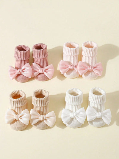 4 Pairs Toddler Socks with Bows, Soft Cotton Cute Ankle | SAMAG
