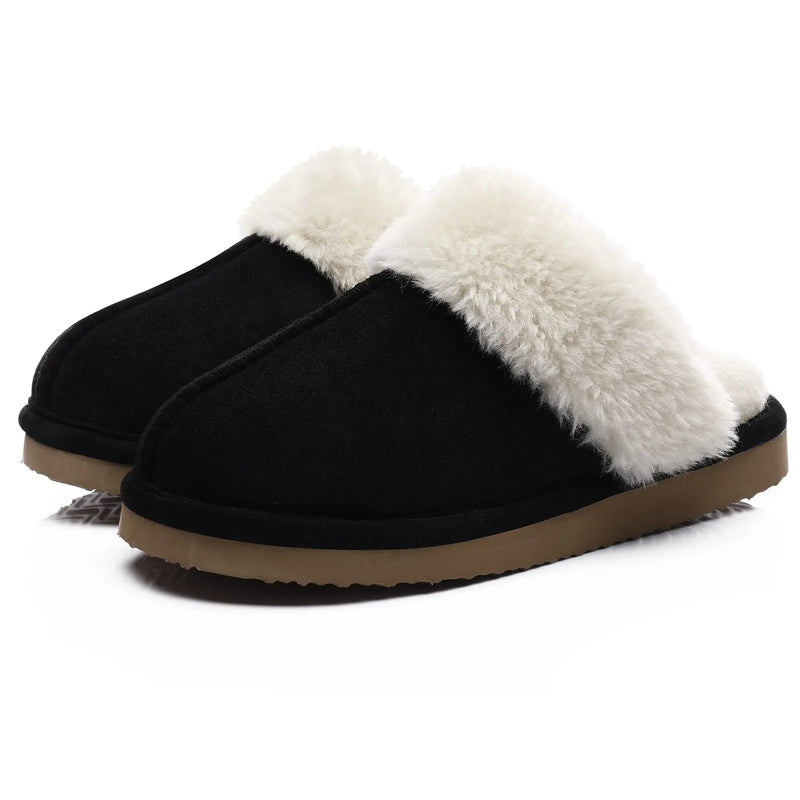 Kidmi Women's Plush Slippers Fine Stitch Fine-edged Seams Rustic Wood Button High-density Memory Foam Cotton Slippers for Indoor