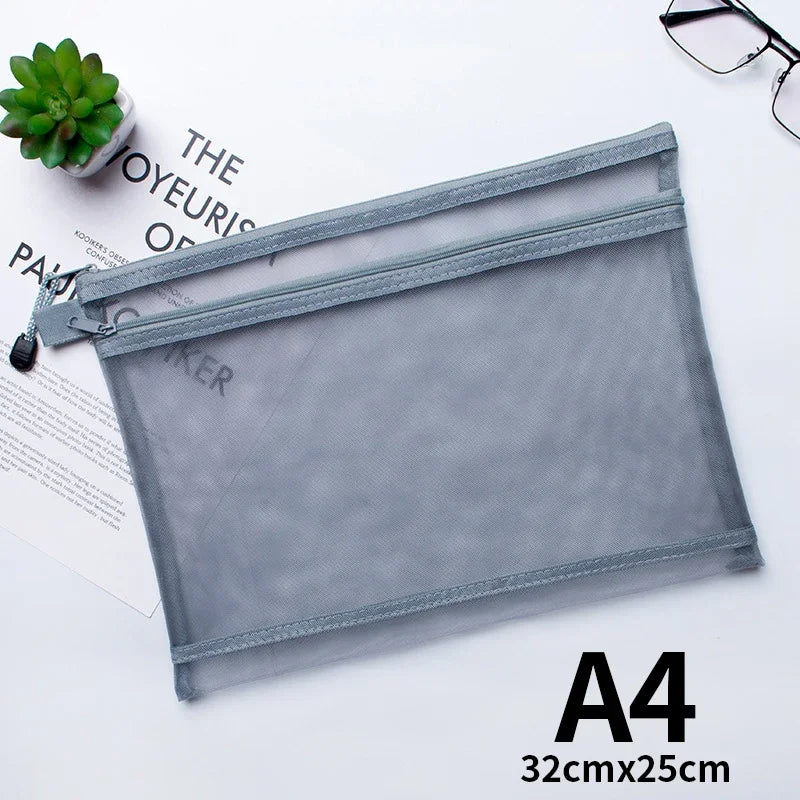 Nylon Mesh File Bag A4 A5 A6 Transparent Zipper Test Paper Information Bag Office Student Pen Bag Subject Bag Puzzle Storage Bag