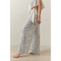 Combhasaki Women Floral Print 2Pcs Loungewear Pjs Set Fly Sleeve Front Bow Tied Ruffle V-Neck Crop Tops+Elastic Waist Long Pants