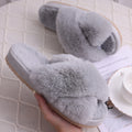 Comwarm Women's Cross Band Fuzzy Slippers Fluffy Open Toe House Slippers Cozy Plush Bedroom Shoes Indoor Outdoor Fur Sandals