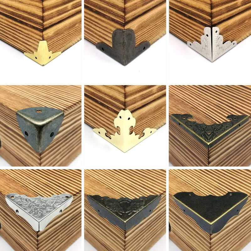 12pcs Decor Corner Protector Cover for Jewelry Chest Wine Gift Box Wooden Case Suitcase Antique Brass Bronze Golden Silver DIY