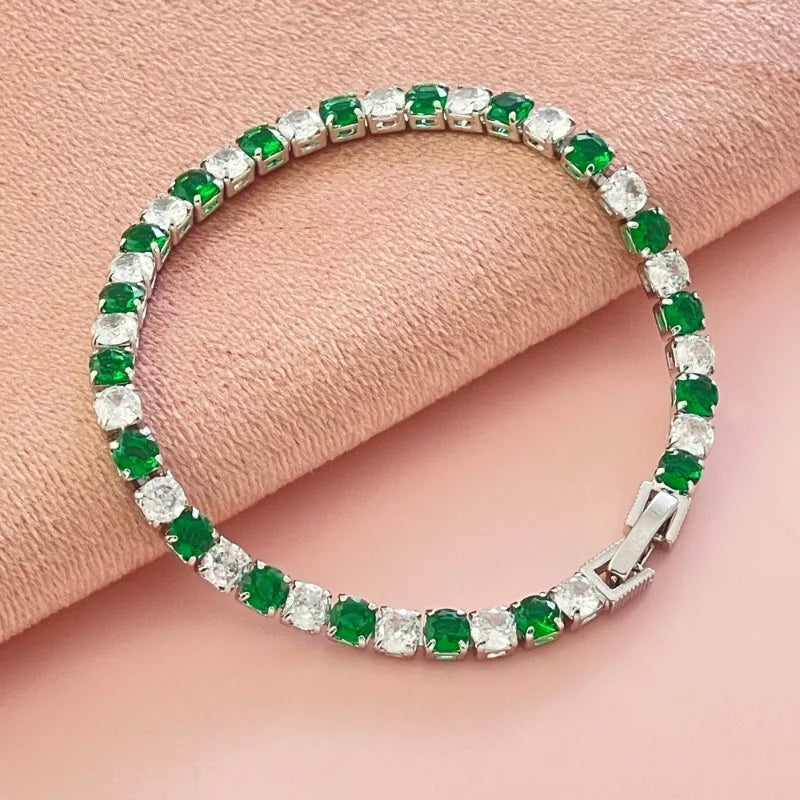 Stylish and Simple 925 Sterling Silver White and Green 4mm Zircon Tennis Bracelet Versatile Jewelry - Visuel 3 | SAMAG