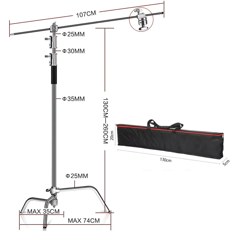 C Stand Stainless Steel Kit Light Stand With Weight Bag Photo Studio Accessories Extension Rod 2.49M Length Arm Cross Boom