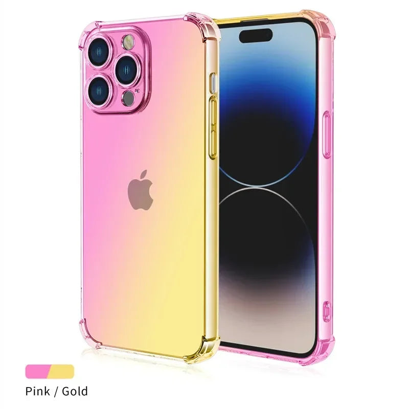 Gradient Airbag TPU Case For iPhone 16e 15 Pro Max 14 13 12 Mini 11 XR XS SE 8 7 Plus Cover Shockproof Fundas Coque Shell Capa