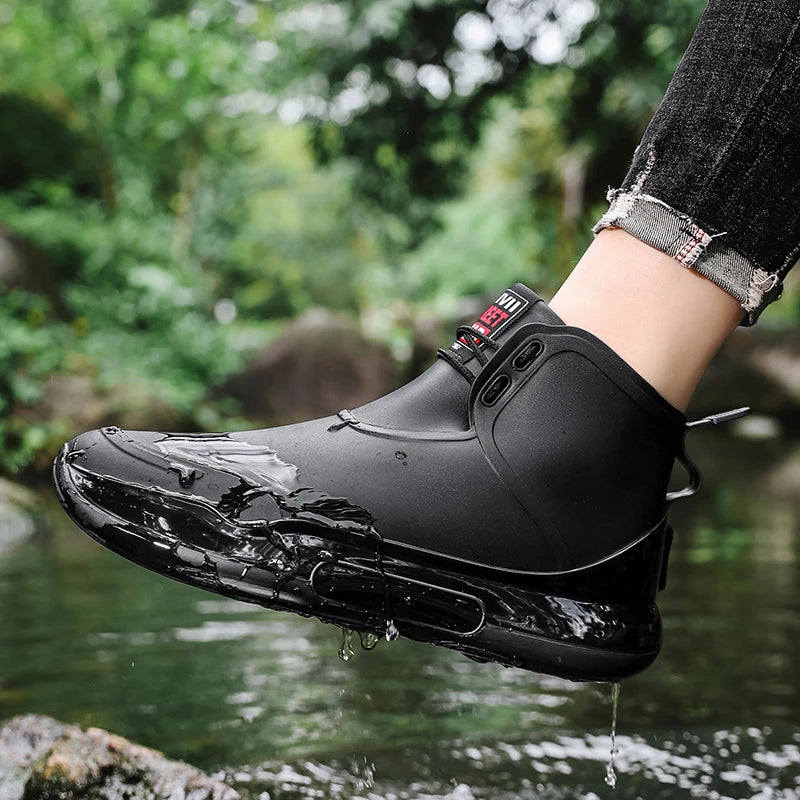 Men Ankle Rubber Boots Woman Rain Shoes Waterproof Fishing Shoes Work Garden Short  Kitchen Shoes Fashion Non-slip Rain Boots