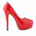Women Sexy Pumps Stilettos 14cm Super High Heels Round Toes Platform Thin Heel NightClub Party Dress Red Wedding Shoes Big Size