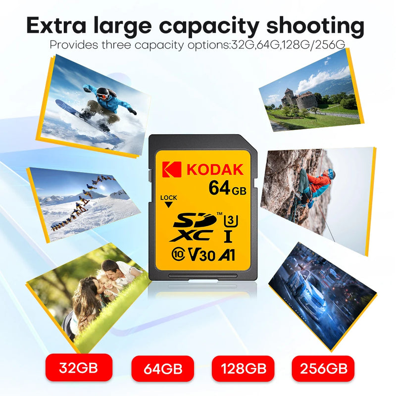 KODAK SD Card High speed SD Card U3 Class10 256GB 128GB 64GB 32G Full Size Flash SD Memory Card High Speed for Camera