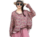 Women Summer Floral Lightweight Ramie Long - sleeve Shirt - View 6 | SAMAG