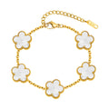 18K Gold Plated Floral Bracelets, Stainless Steel Charm Bracelet Non-Tarnish, Adjustable Lucky Chain Set Trendy Gift