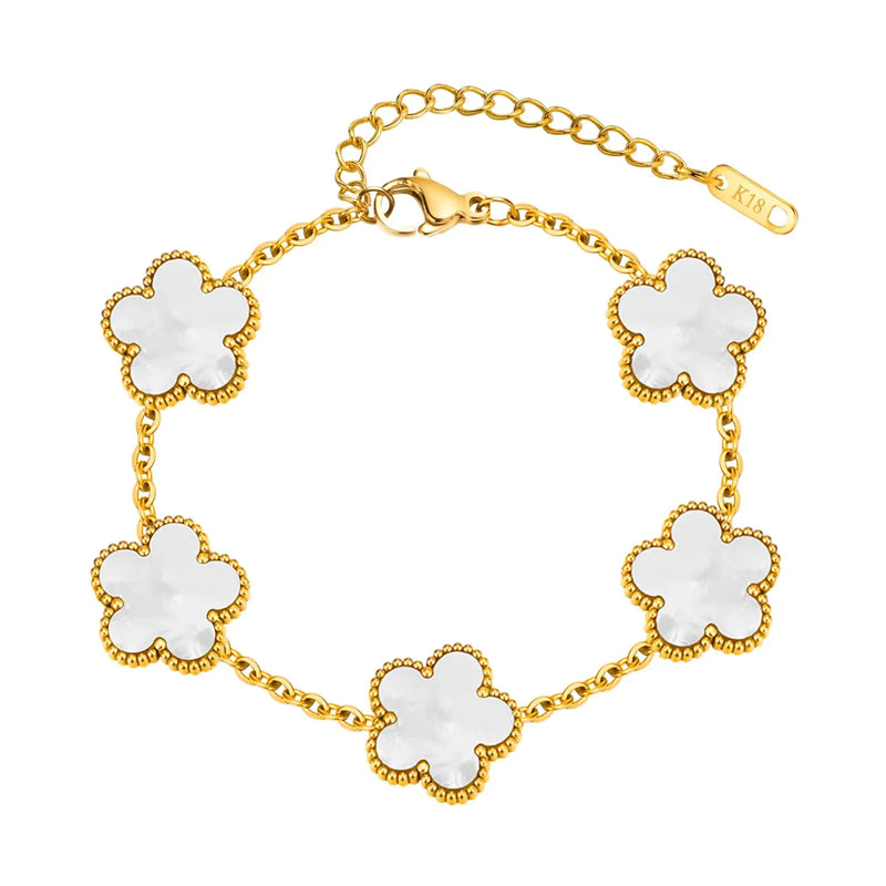18K Gold Plated Floral Bracelets, Stainless Steel Charm Bracelet Non-Tarnish, Adjustable Lucky Chain Set Trendy Gift