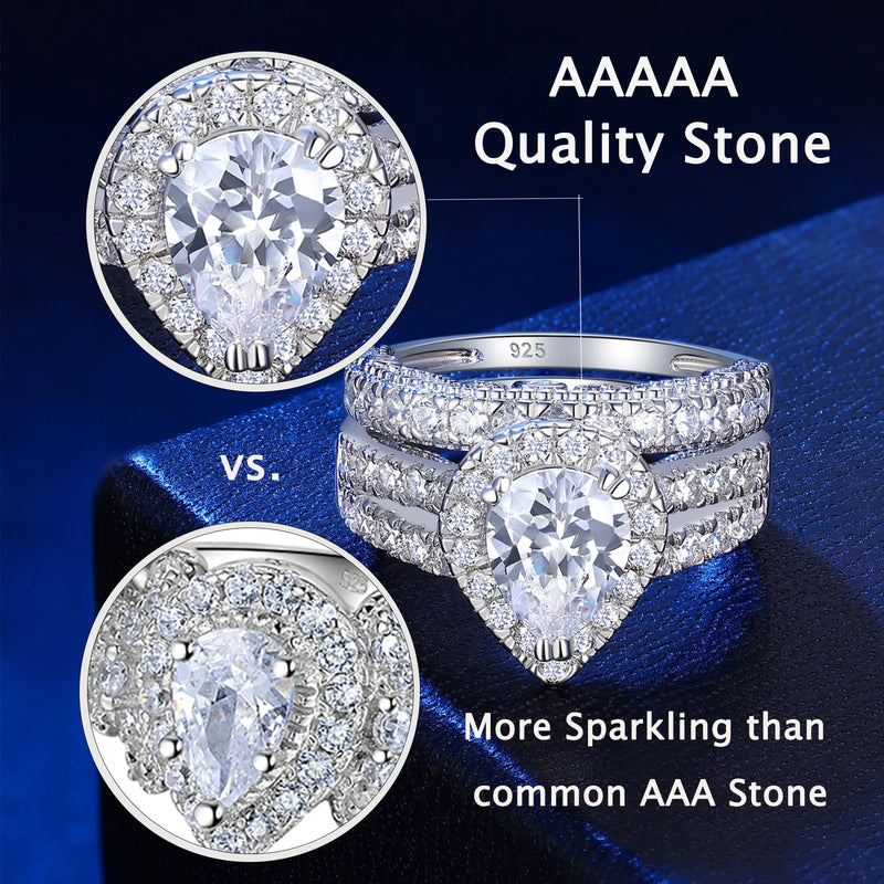 Newshe 925 Sterling Silver Wedding Engagement Rings Set for Women Pear Cut AAAAA CZ Imitation Diamond Vintage Bridal Jewelry