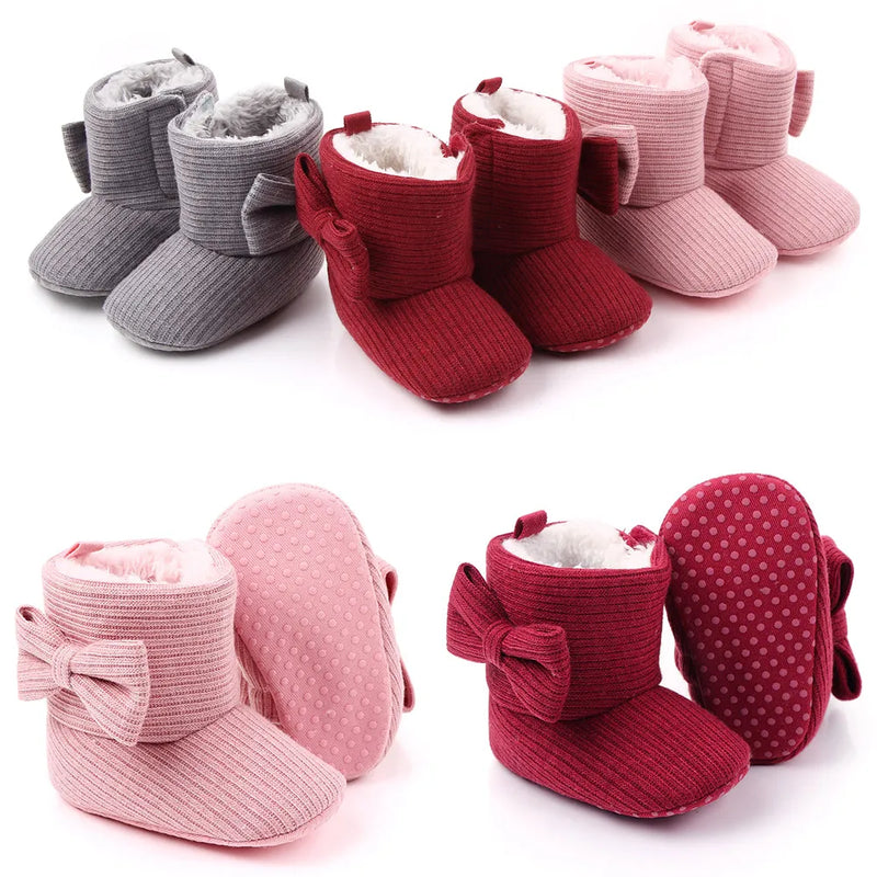 Baby Ankle-covered Boots Cute Bowknot Warm Lining Winter Infant First Walking Shoes for Baby Girls Soft Cotton Sole Baby Likes