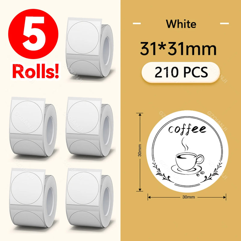 5 Rolls 30-50mm Thermal Label Paper Rolls White Color Waterproof for Niimbot B1 B21 B203 B3S Label Printer Barcode Name Printing