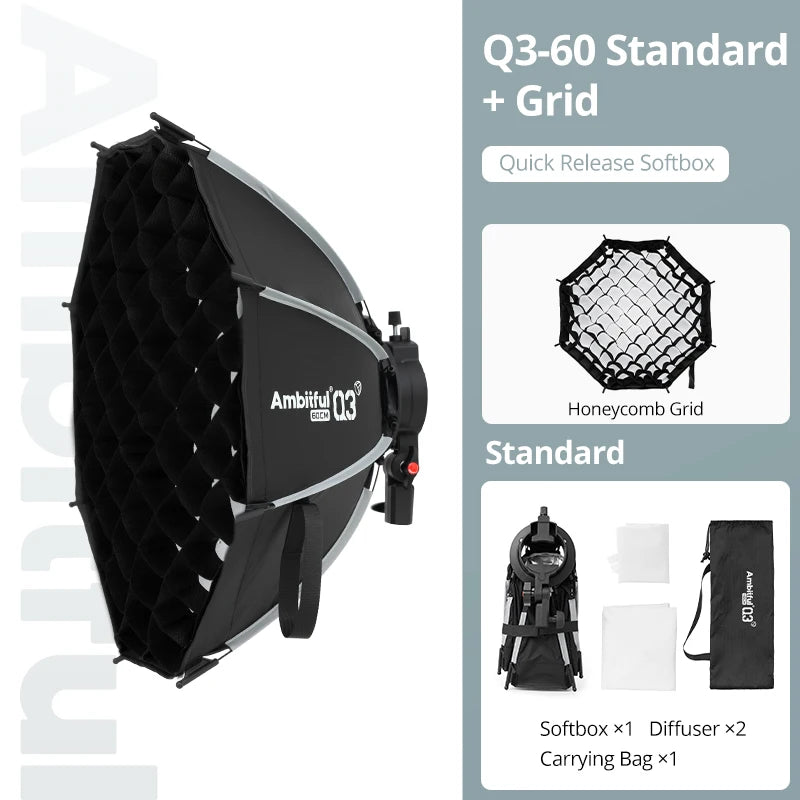 AMBITFUL Q3 On-top Camera Flashlight Softbox Quick Set-up Flash Bracket Softbox For Round Head Square Head Flash Speedlite