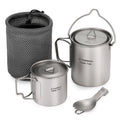 Tomshoo 3 PCS Titanium Cookware Set Ultralight 750ml Pot 450ml Water Cup Mug w Lid Folding Spork for Outdoor Camping Backpacking