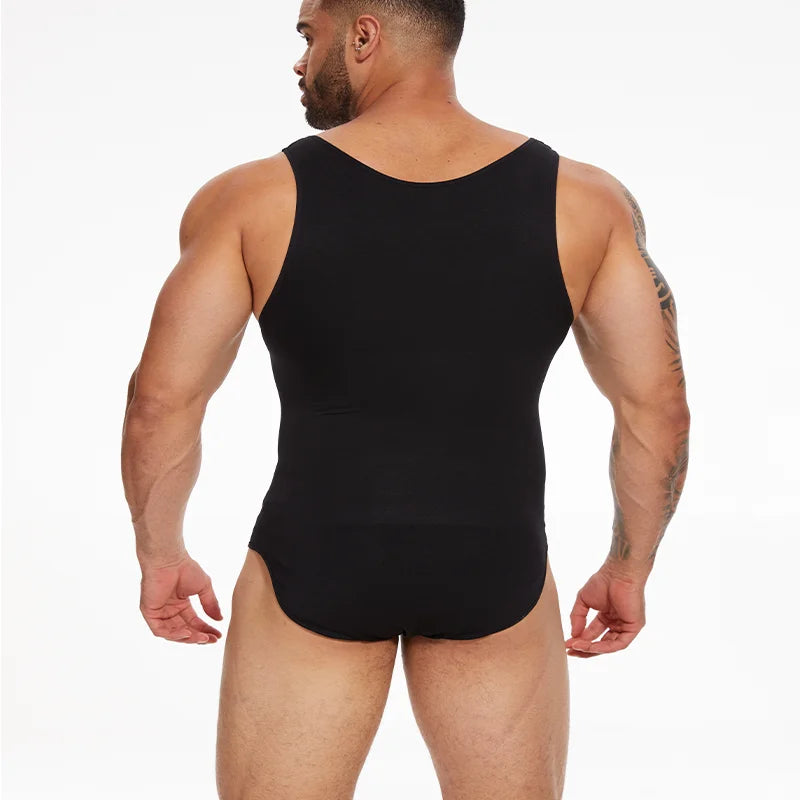 Mens Sleeveless Shapewear  Compression Bodysuit Tummy Control Waist Trainer Slimming Undershirts Open Crotch Corset