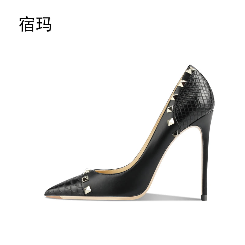 Women's Shoes luxury woman shoes 2026 Heels For Women Fashion Designer Brand Pumps Stiletto Rivets High Heels Pointed Toe 10cm