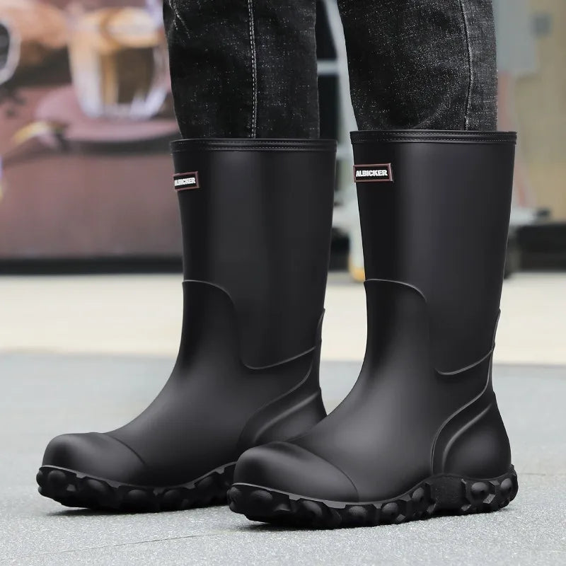 Men Rain Boots Fashion Mid-calf Rubber Boot Non Slip Fishing Rubber Galoshes Winter Warm Cotton Waterproof Shoe Резиновые Сапоги