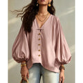 Autumn New Solid Color Fashion Single-breasted Loose Women Shirt Casual Retro Lantern Long-sleeved Versatile Female Vacation Top